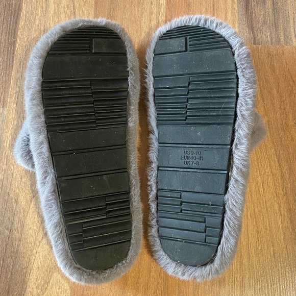 Honey Grey Faux Fur Vegan Slippers Slides - Picture 4 of 4